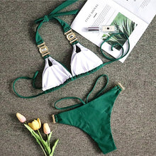 Load image into Gallery viewer, Crystal Diamond Halter Brazilian Swimwear Two piece Bikini set Thong