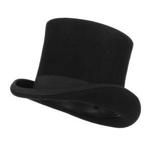 GEMVIE 17cm 100% Wool Felt Beaver High Top Hat Topper Derby Cylinder Hat For Women Men Mad Hatter Party Costume Magician Cap