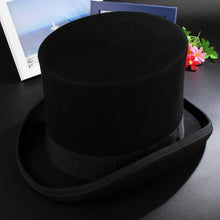 Load image into Gallery viewer, GEMVIE 17cm 100% Wool Felt Beaver High Top Hat Topper Derby Cylinder Hat For Women Men Mad Hatter Party Costume Magician Cap