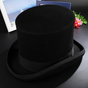 GEMVIE 17cm 100% Wool Felt Beaver High Top Hat Topper Derby Cylinder Hat For Women Men Mad Hatter Party Costume Magician Cap