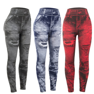 Women Vintage Slim Leggings Elastic Casual Denim Pants