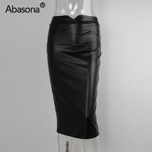 Load image into Gallery viewer, Women Pu Leather Skirt Autumn Casual Office Work Wear Body con Pencil Skirt High Waist Long Velvet Skirts