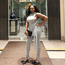 Load image into Gallery viewer, ANJAMANOR Lace Up Bodycon Bandage Sexy 2 Piece Set Women Two Piece Ruched Pants Outfits Clubwear Matching Sets 2020 D64-AF97