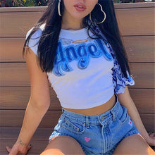 Load image into Gallery viewer, 2019 Fashion Harajuku Women Cartoon Letters Printed Hip Hop T Shirt Cotton O Neck Short Sleeve Sweet Style Crop Tops Tee