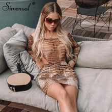 Load image into Gallery viewer, Simenual Sexy Hot Snake Print Matching Set Women Off Shoulder Fashion 2019 Two Piece Outfits Long Sleeve Bodysuit And Skirt Sets