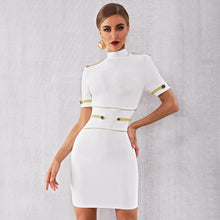 Load image into Gallery viewer, Seamyla New Women Bandage Mini Dress Summer Turtleneck Bodycon Celebrity Party Dresses Vestidos Short Sleeve Sexy Clubwear Dress