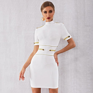 Seamyla New Women Bandage Mini Dress Summer Turtleneck Bodycon Celebrity Party Dresses Vestidos Short Sleeve Sexy Clubwear Dress