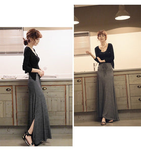 Womens Elastic Waist Plus Size A-line Skirts Hip Slim Long Loose Sheds Split Skirts Large Size Knitted Skirts