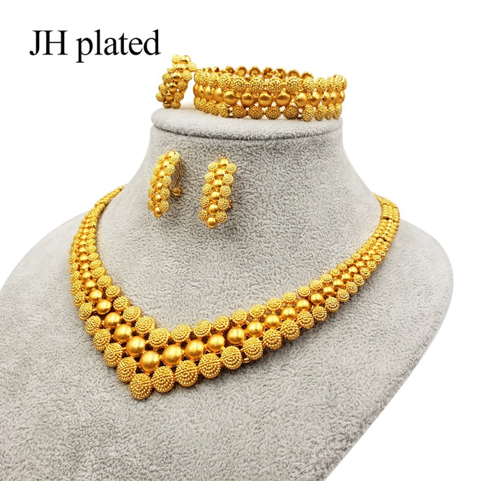 Nigeria Dubai Gold African bridal Bracelet Necklace earrings ring set