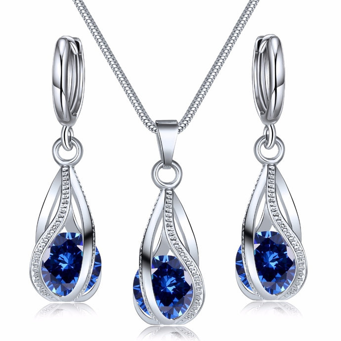 Crystal Zircon Necklace Earring Ring Jewelry Set