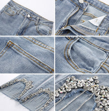 Load image into Gallery viewer, Beading High Waist Jeans Split Slim Fit Flare Trousers Fashion