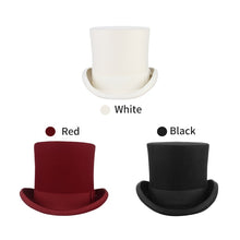 Load image into Gallery viewer, GEMVIE 13cm 100% Wool Felt Red Top Hat Cylinder Hat for Men Women Topper Mad Hatter Party Costume Fedora Derby Magician Hat