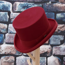 Load image into Gallery viewer, GEMVIE 13cm 100% Wool Felt Red Top Hat Cylinder Hat for Men Women Topper Mad Hatter Party Costume Fedora Derby Magician Hat