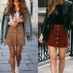 New fashion Women Ladies High Waist Pencil Skirts button lace patchwork sexy Bodycon Suede Leather split party casual Mini Skirt