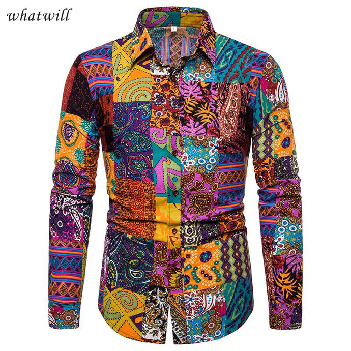 African shirts men fitness robe printed African Print Fashion Dress Shirt