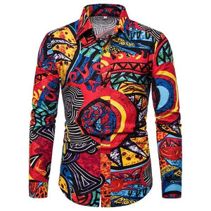 African shirts men fitness robe printed African Print Fashion Dress Shirt