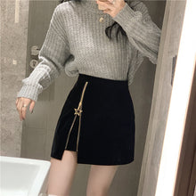 Load image into Gallery viewer, FairyShely Black Zipper Mini Skirt Women Velvet Short Pencil Skirt Ladies 2020 Fashion Office Work High Waist Skirts