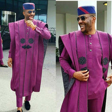 Load image into Gallery viewer, Men&#39;s African Plus Size Dashiki Purple Embroidery Boubous Tops Shirt Pant Men Clothes Formal Attire