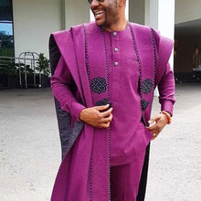 Load image into Gallery viewer, Men&#39;s African Plus Size Dashiki Purple Embroidery Boubous Tops Shirt Pant Men Clothes Formal Attire