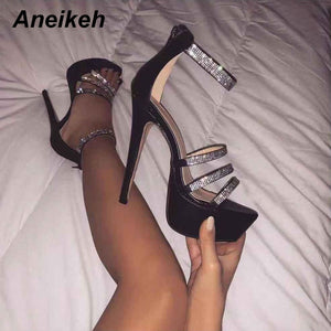 Aneikeh 2020 NEW 14.5CM Platform High Heels Sandals Summer Sexy Ankle Strap Open Toe Gladiator Party Dress Women Shoes Size 42