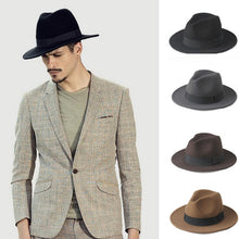 Load image into Gallery viewer, Wool Men Felt Trilby Fedora Hat For Gentleman Wide Brim Top Cloche Panama Sombrero Cap Size 56-58,size 59-61CM