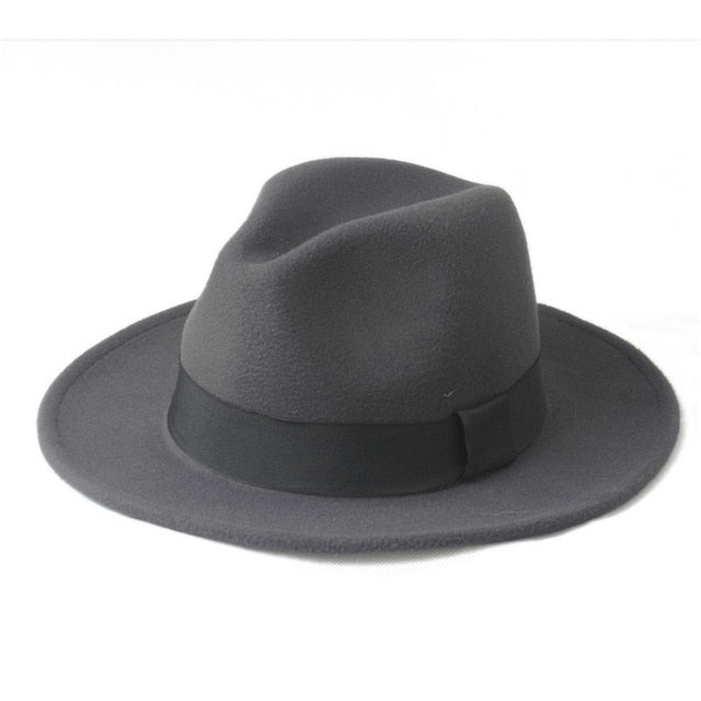 Wool Men Felt Trilby Fedora Hat For Gentleman Wide Brim Top Cloche Panama Sombrero Cap Size 56-58,size 59-61CM