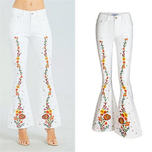 Load image into Gallery viewer, Women Flares Jeans Plus Size Stretch Button Beaded Jeans Casual Denim Pants Trousers