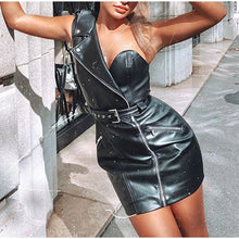 Load image into Gallery viewer, Leather High Waisted One Shoulder Mini Tube Dresses