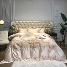 Load image into Gallery viewer, Luxury Champagne Blue Silk Egyptian Cotton Gold Embroidery European Palace Bedding Set Duvet Cover Bed sheet/Linen Pillowcases