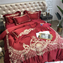 Load image into Gallery viewer, Luxury Champagne Blue Silk Egyptian Cotton Gold Embroidery European Palace Bedding Set Duvet Cover Bed sheet/Linen Pillowcases