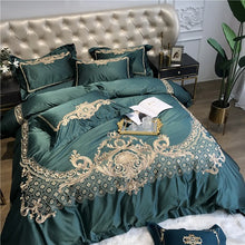 Load image into Gallery viewer, Luxury Champagne Blue Silk Egyptian Cotton Gold Embroidery European Palace Bedding Set Duvet Cover Bed sheet/Linen Pillowcases