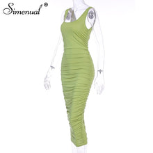 Load image into Gallery viewer, Simenual Ruched Solid Sexy Bodycon Party Dresses Women Fashion Sleeveless Skinny Clubwear Basic Hot Midi Dress 2020 Slim Female