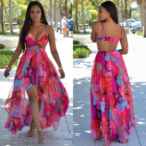 Maxi Dress Lace Up Summer Irregular Backless Beach Long Summer Bohemian Dress