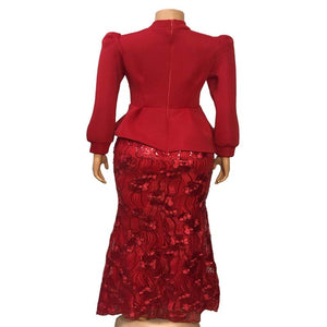 Sequins Embroidery Body con Women African Evening Party Dress Long Sleeve Ruffles Fishtail Long Dress