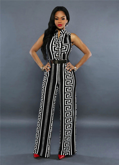 Women's loose slim casual jumpsuit print straight trousers African Print Fashions