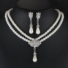 Load image into Gallery viewer, Jewelry Bride Pearl Crystal with short Collarbone necklace and Earrings