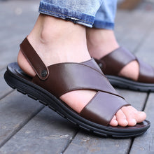 Load image into Gallery viewer, Summer Men Sandals Genuine Leather Summer Shoes Men Beach Sandals Flat Cow Leather Male Black Sandal KA1094