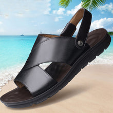 Load image into Gallery viewer, Summer Men Sandals Genuine Leather Summer Shoes Men Beach Sandals Flat Cow Leather Male Black Sandal KA1094