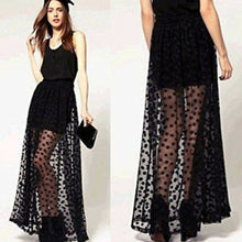 Load image into Gallery viewer, Women Mesh Dot High Waist Two Piece Long See Through Black Skirts