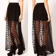 Load image into Gallery viewer, Women Mesh Dot High Waist Two Piece Long See Through Black Skirts