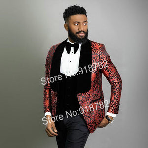 Men Suits For Wedding Floral Tuxedo 2020 Latest Coat Pant Designs 3 Pieces Slim Fit Groom Suit Groomsmen Party Wedding Suits