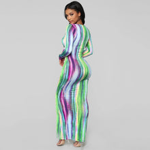 Load image into Gallery viewer, Hugcitar 2020 à manches longues imprimé coloré col en v moulante longue robe printemps femmes nouvelle mode streetwear fête tenues élégantes