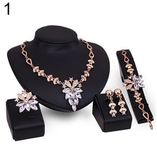 Load image into Gallery viewer, Women's Wedding Bracelet Necklace Dubai Gold Jewelry Set Clear Crystal Ring Earrings