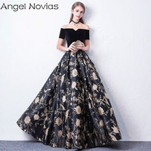 Load image into Gallery viewer, Long Black Celebrity Dresses 2020 Corset Back Sleeveless V Neck Formal Evening Gown Angel Novias