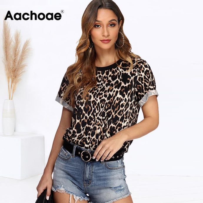 Women Summer T shirt 2020 Fashion Leopard T Shirt Short Sleeve Casual Tops Tees  Sexy Street wear T-shirt