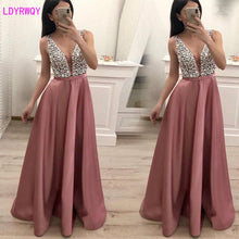 Load image into Gallery viewer, European and American women&#39;s fashion sexy deep V-neck stitching mesh sleeveless sequins long dress