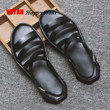 Load image into Gallery viewer, Mens Sandals Leather Men Summer Shoes 2020 Flat Beach Sandals Male Black White Shoes KA1151