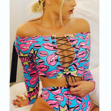 Load image into Gallery viewer, Print Bandage Plus Size Women Long Sleeve High Waist Bathing Suit