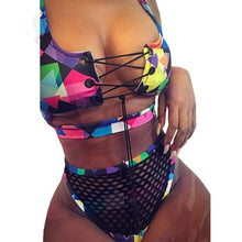 Load image into Gallery viewer, Print Bandage Plus Size Women Long Sleeve High Waist Bathing Suit