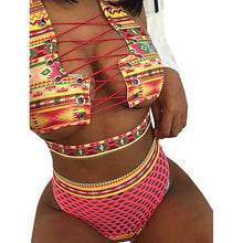 Load image into Gallery viewer, Print Bandage Plus Size Women Long Sleeve High Waist Bathing Suit